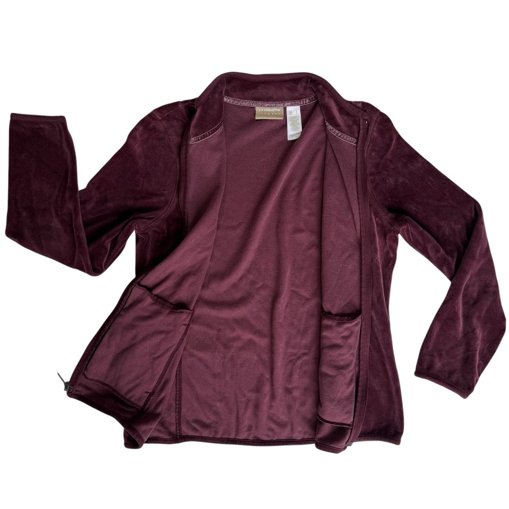 Liz Claiborne Velour Y2K Track‎ Jacket Women Large Burgundy Loungewear Athleisur